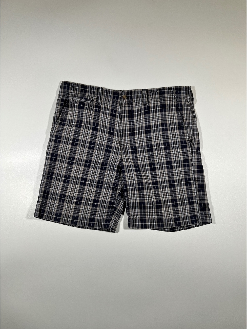 Club Room Plaid Shorts Waist 38 Navy Tan Chino Casual Shorts